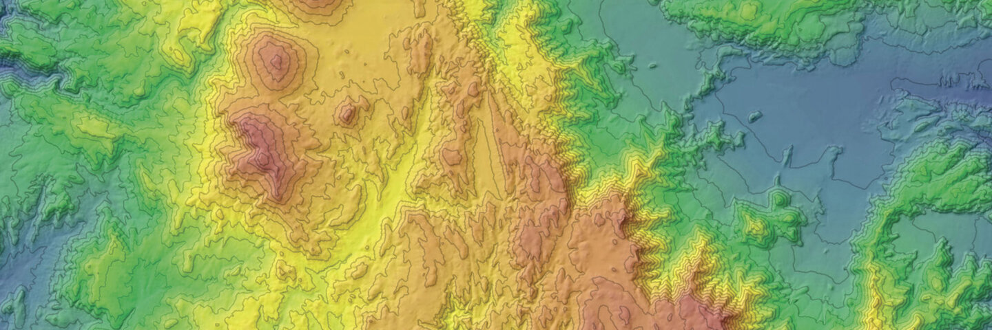 A heat map of a mountain range.