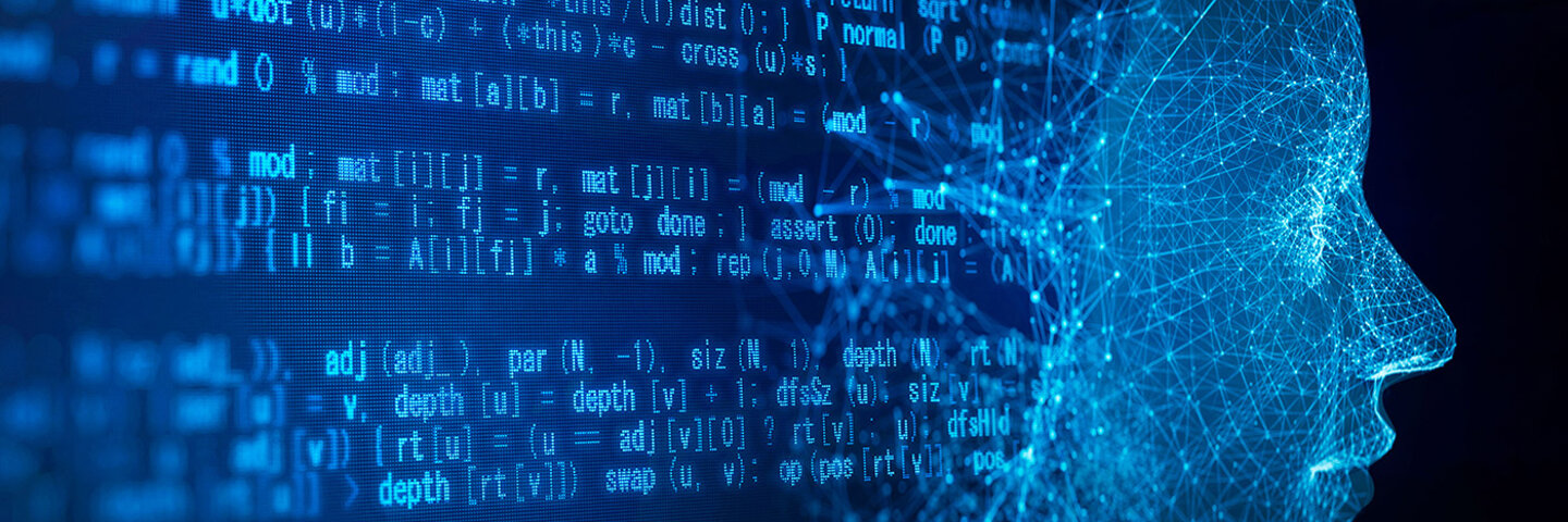 visual representation of digital code forming facial topography