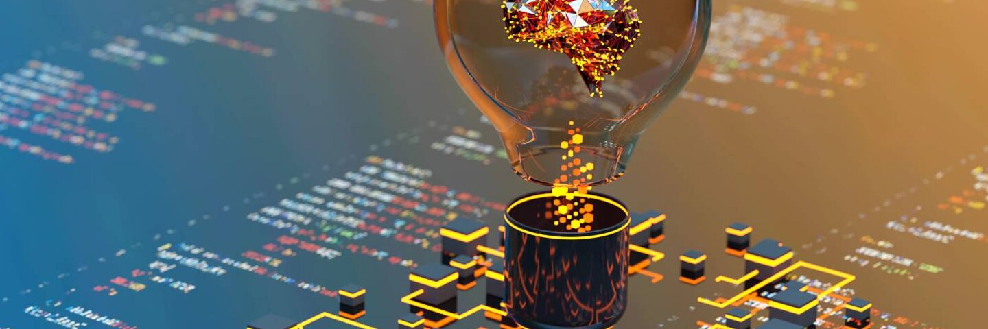 light bulb with AI brain